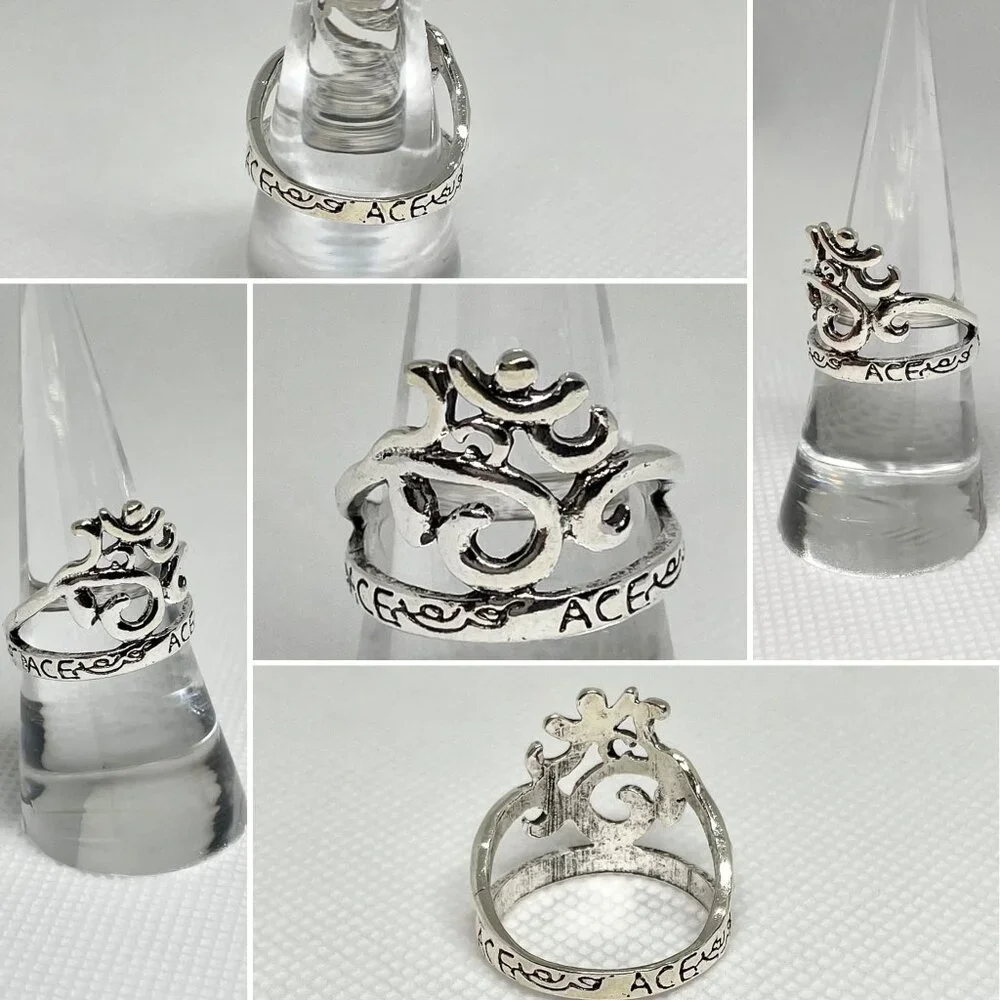 Om Sign Filigree Script Ring for Men or Women sz 8 Silver Finish New Yoga Band